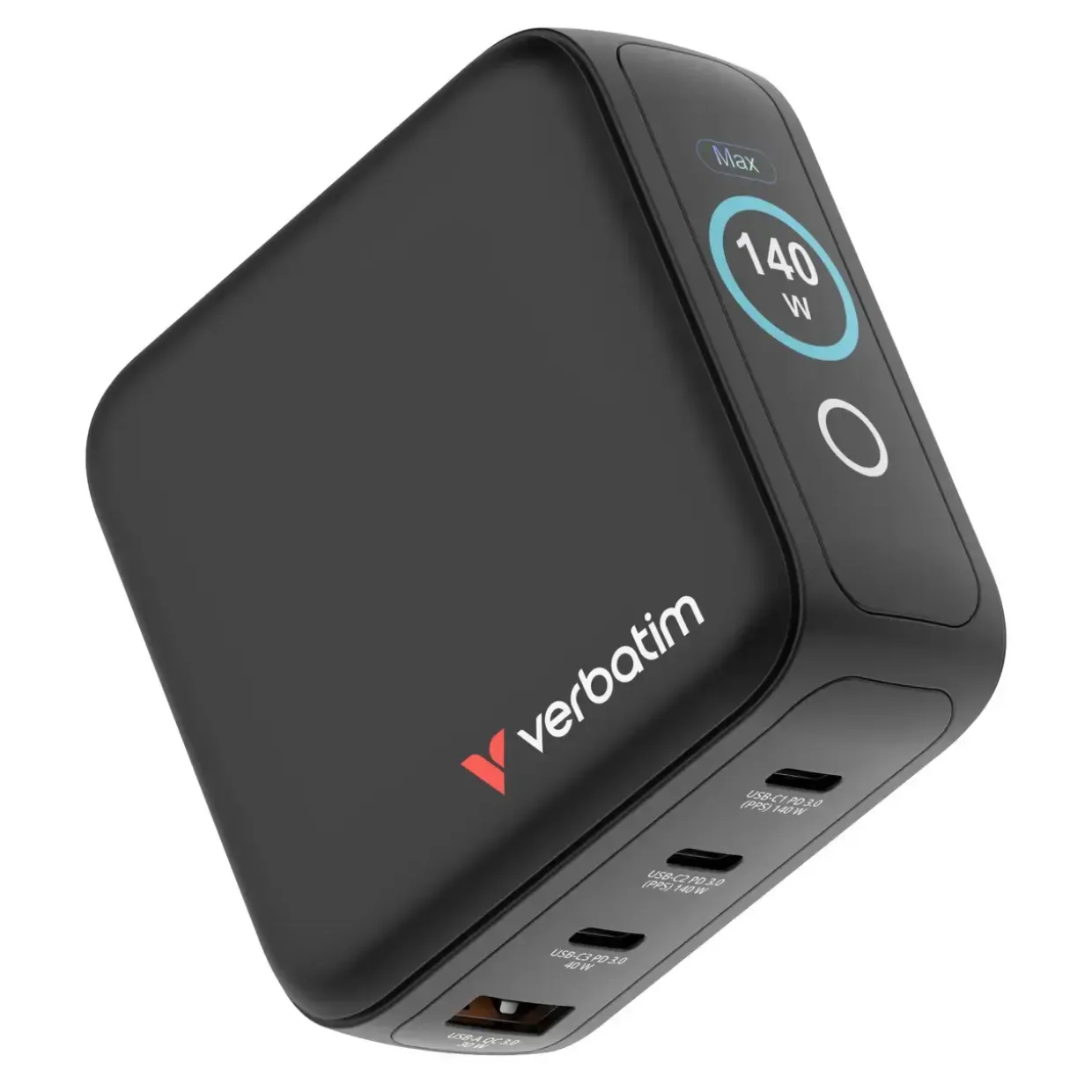 Rejseoplader - Verbatim - Mini GaN Charger - 4-port - USB-C/USB-A - 140W - Sort