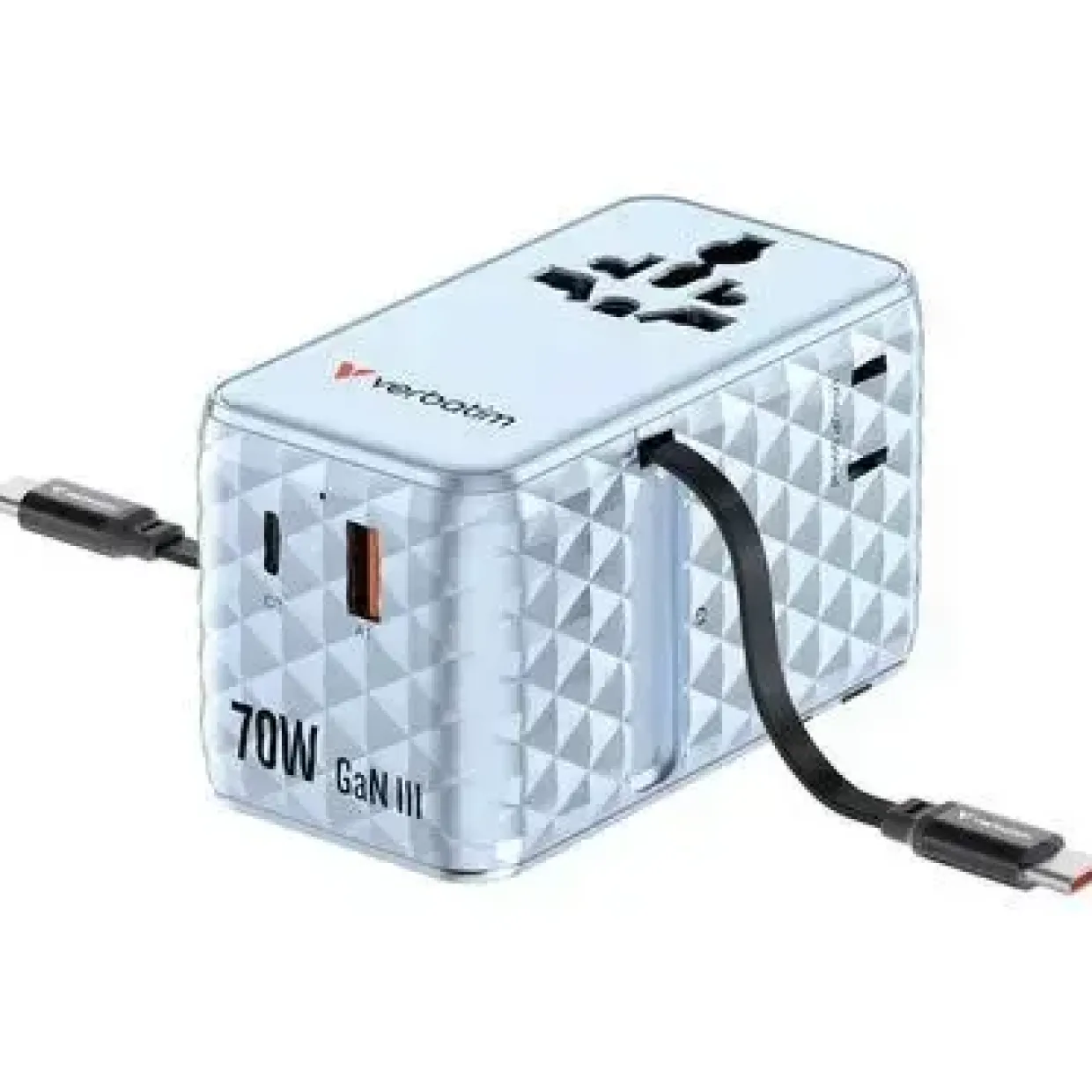 Rejseoplader - Verbatim - 70W - USB-C - Udtrækkeligt kabel - Blå