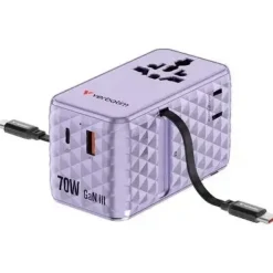 Rejseoplader - Verbatim - 70W - USB-C - Udtrækkeligt kabel - Lilla