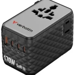 Rejseoplader - Verbatim - 170W - USB-C - Udtrækkeligt kabel - Sort