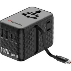 Rejseoplader - Verbatim - 100W - USB-C - Udtrækkeligt kabel - Sort