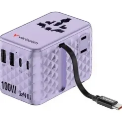 Rejseoplader - Verbatim - 100W - USB-C - Udtrækkeligt kabel - Lilla