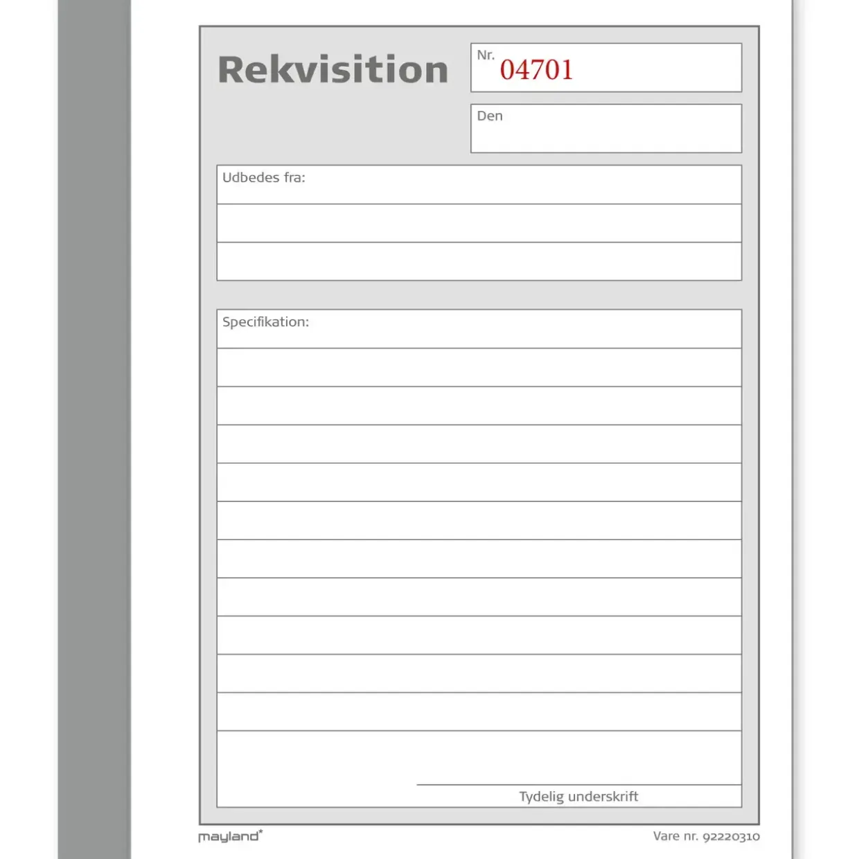 Rekvisitions bog 108 x 150 mm 92220310 - 10 bøger á 2x50 blade