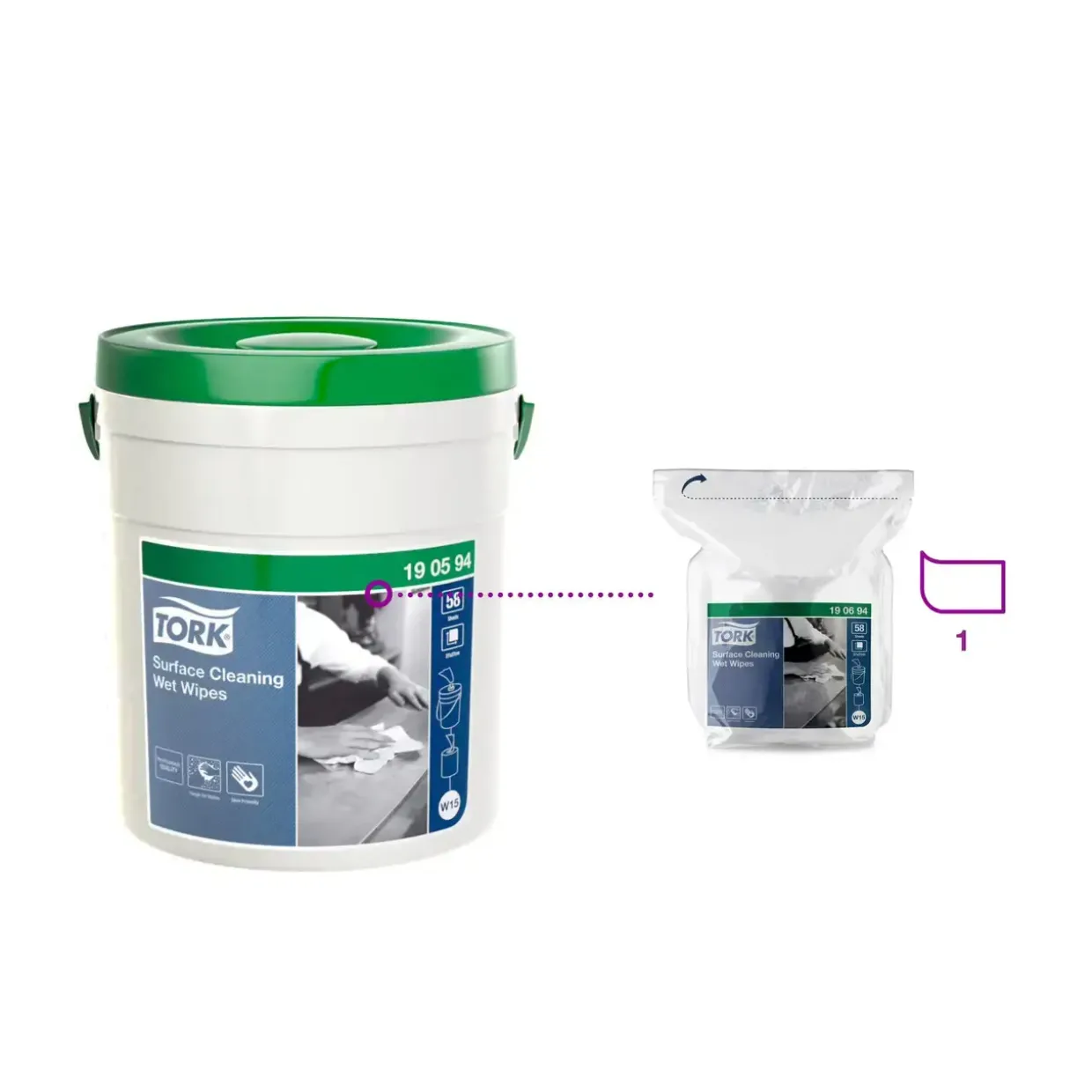 Rengøringsklude - Tork Wet Wipe 190594 Handy Bucket - 4 spande