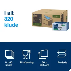 Rengøringsklud - Tork - 194450 - Premium - W8 - Small Pack - Blå - 38,5 x 30 cm - 40 stk