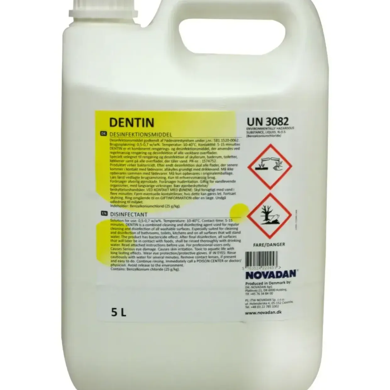 Rengørings- og desinfektionsmiddel - Novadan Dentin 5L - Uden farve og parfume - 3 stk