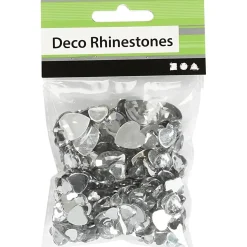 Rhinsten størrelse 6 + 10 + 14 mm sølv hjerter - 252 assorteret