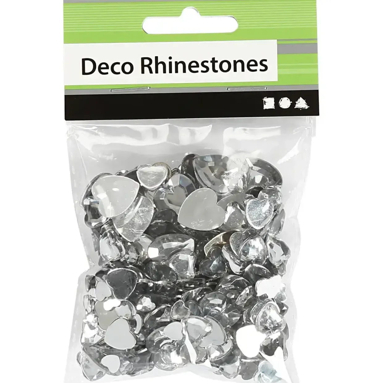 Rhinsten størrelse 6 + 10 + 14 mm sølv hjerter - 252 assorteret