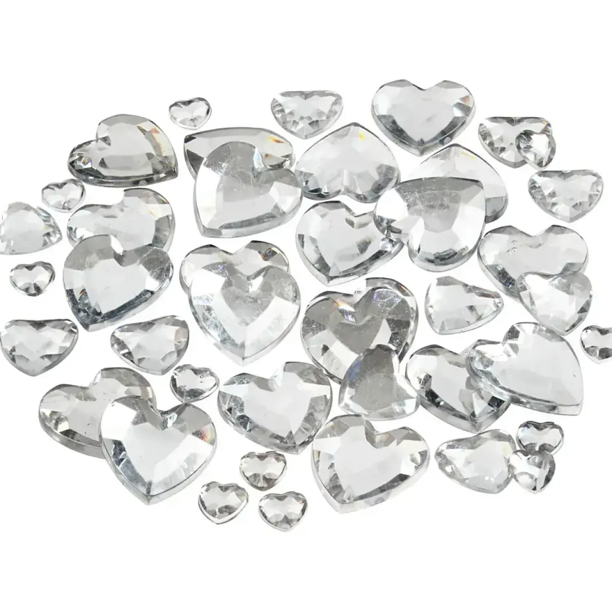 Rhinsten størrelse 6 + 10 + 14 mm sølv hjerter - 252 assorteret