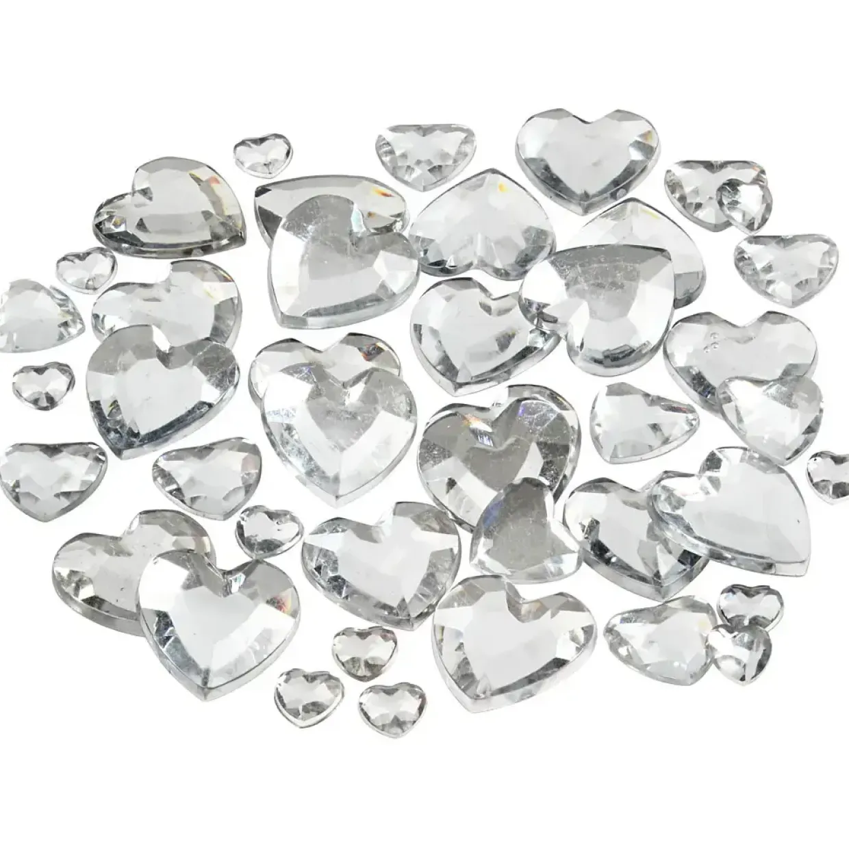 Rhinsten størrelse 6 + 10 + 14 mm sølv hjerter - 252 assorteret