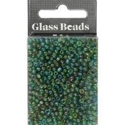 Rocailles perler, dia. 3 mm, hulstr. 0,6-1,0 mm, grøn olie, 25g, str. 8