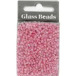Rocailles perler, dia. 3 mm, hulstr. 0,6-1,0 mm, pink kerne, 25g, str. 8