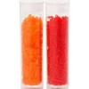 Rocaillesperler, str. 15/0 , diam. 1,7 mm, transparent orange, transparent rød, 2-cut, 2x7g, hulstr. 0,5 mm