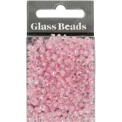 Rocaiperler, dia. 4 mm, hulstr. 0,9-1,2 mm, rosa kerne, 25g, str. 6/0