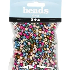 Rocai perler mix, str. 4, diam. 5 mm, metallicfarver, 130g, hulstr. 1,2 mm