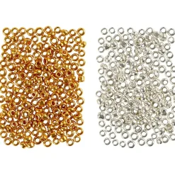 Rocaiperler, str. 15/0 , hulstr. 0,5-0,8 mm, guld, sølv, 2x7g