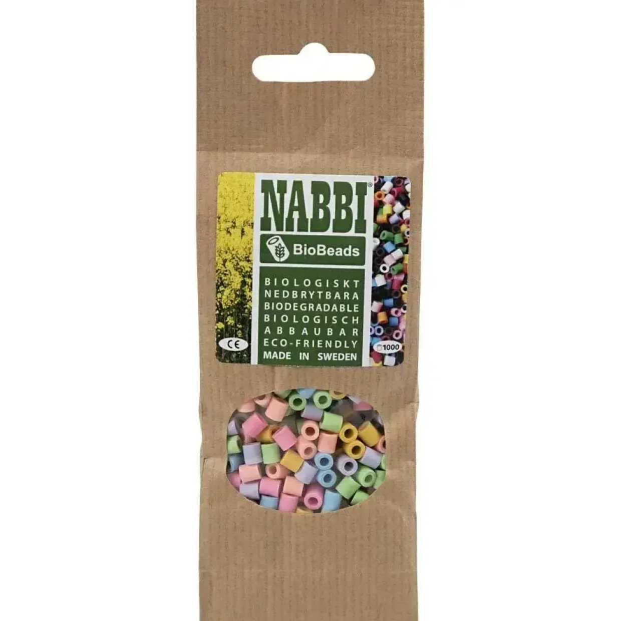 Rørperler NABBI BioBeads str. 5x5 mm, hulstr. 2.5 mm, medium, pastelfarver, 1000 stk.