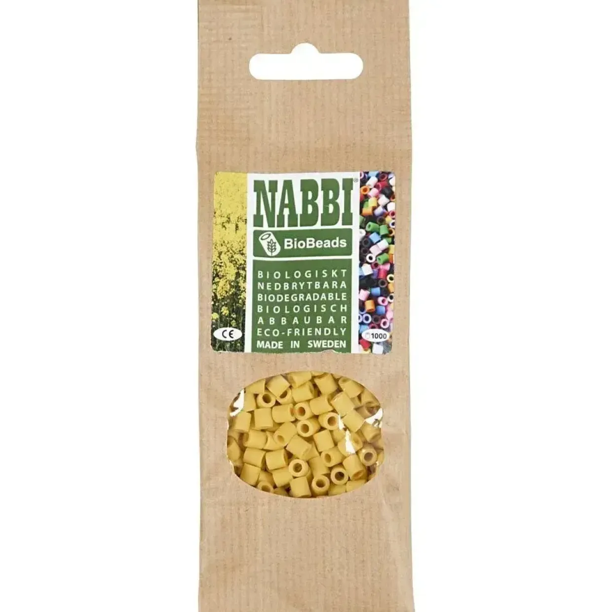 Rørperler NABBI BioBeads str. 5x5 mm, hulstr. 2.5 mm, medium, gul, 1000 stk.