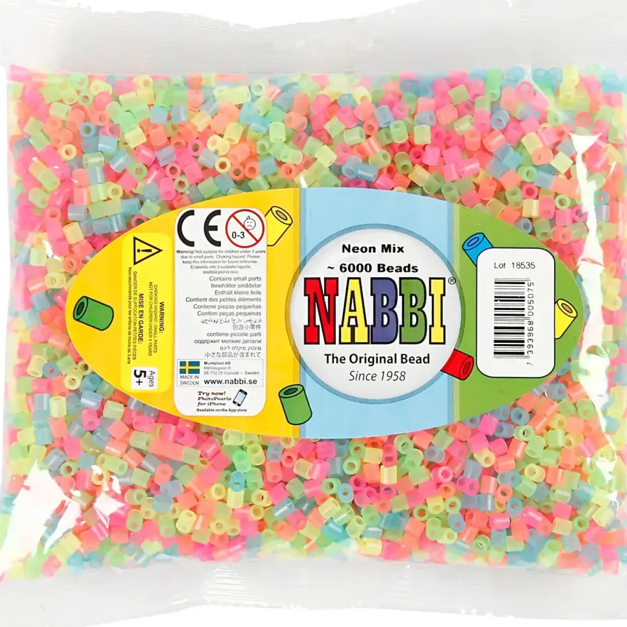 Rørperler størrelse medium 5 x 5 mm - hulstr. 2,5 mm - neonfarver - 6000 assorteret