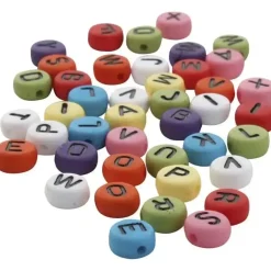 Runde bogstavperler, ass. farver, diam. 7 mm, hulstr. 1-2 mm, 500 g