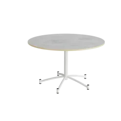 Rundt bord Zam Ø1200 mm, lysegrå, lyddæmpende linoleum, hvidt stel