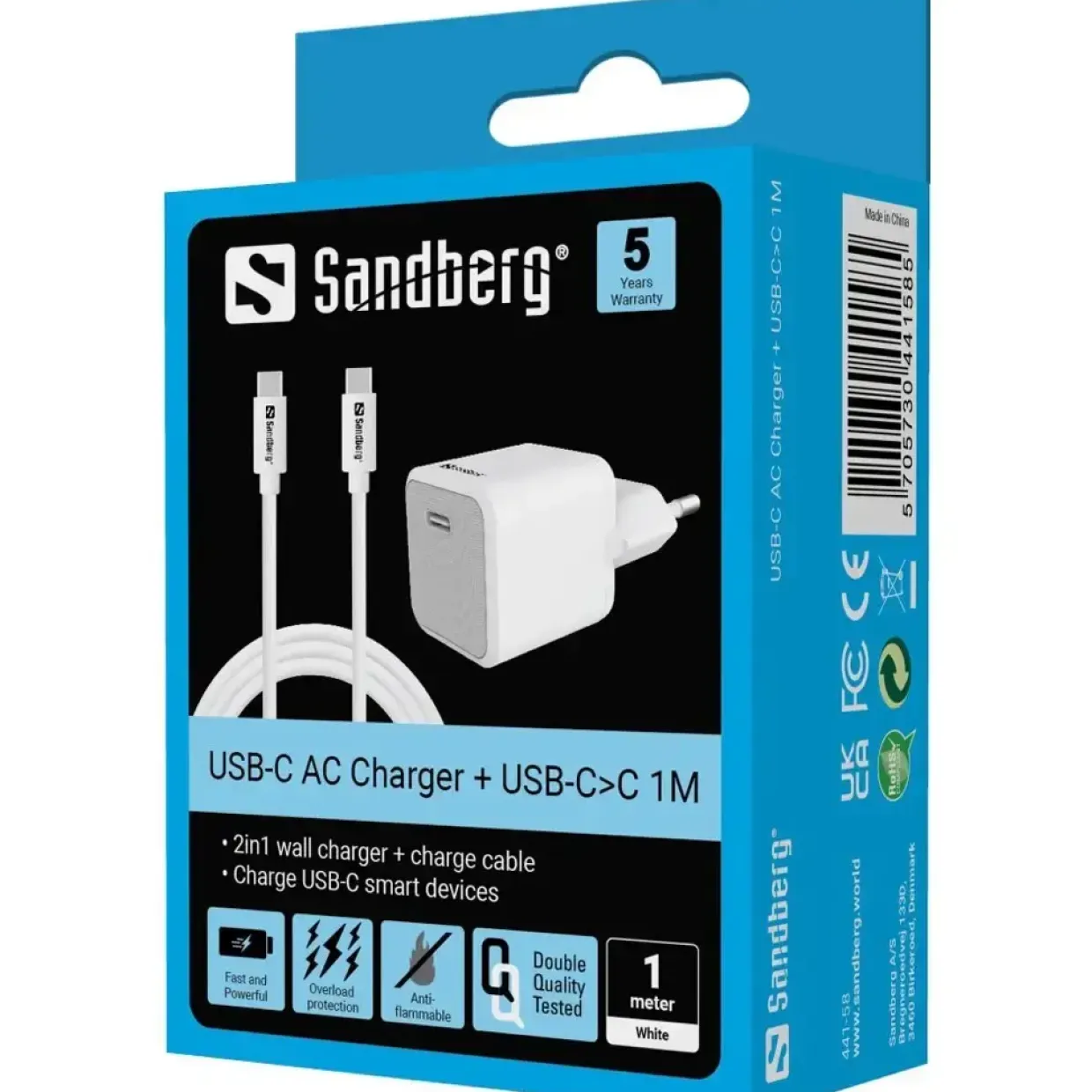 Sandberg USB-C AC Charger +USB-C>C 1M