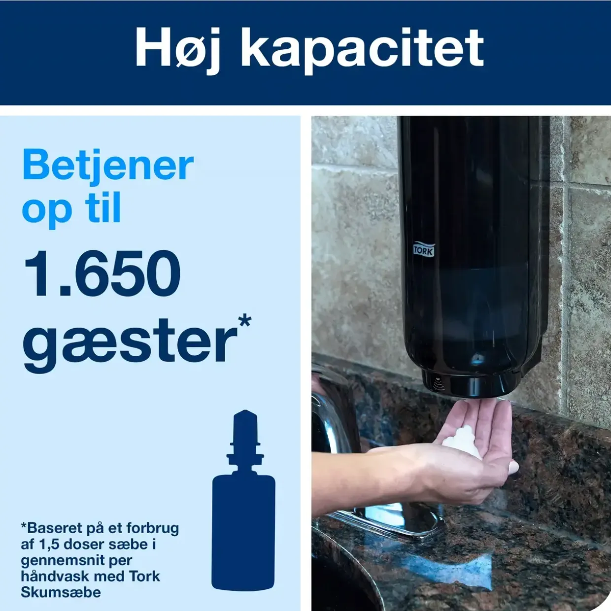 Sæbedispenser til væg - Tork 561608 S4 sensor til 1 liter skumsæbe - sort