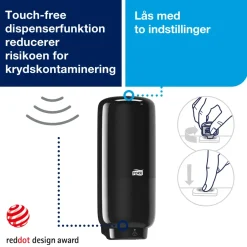 Sæbedispenser til væg - Tork 561608 S4 sensor til 1 liter skumsæbe - sort