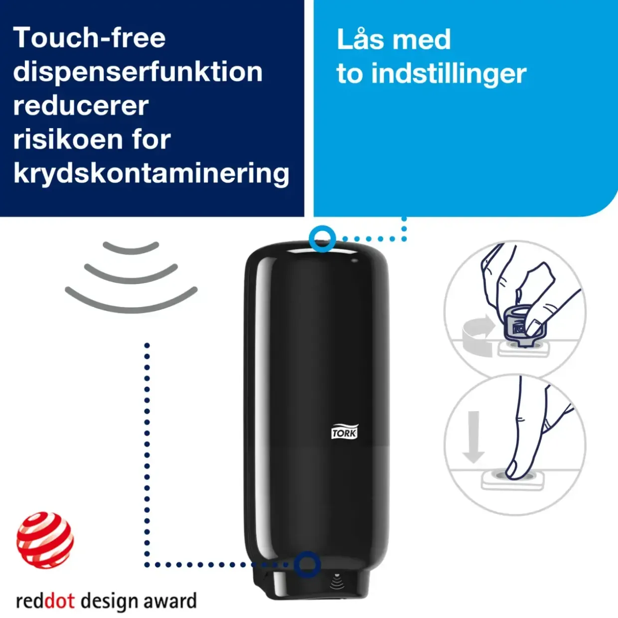 Sæbedispenser til væg - Tork 561608 S4 sensor til 1 liter skumsæbe - sort