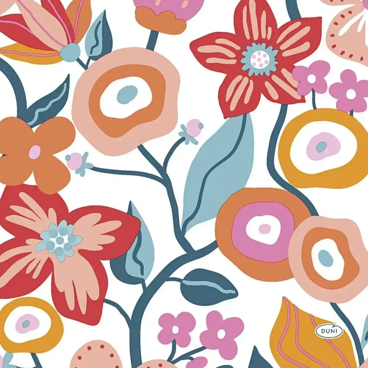 Servietter, Blomster m mønster, str. 33x33 cm, 20 stk.