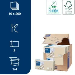 Servietter Tork 477350 - 2-lags 1|4 fold 33cm natur 200stk|pak - 10 stk