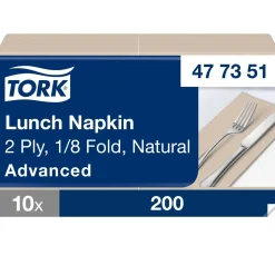 Servietter Tork 477351 - 2-lags 1|8 fold 33cm natur 200stk|pak - 10 stk