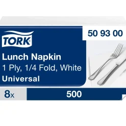 Servietter - Tork 509300 - 1-lags - 33x33 cm - Hvid - 8x500 stk