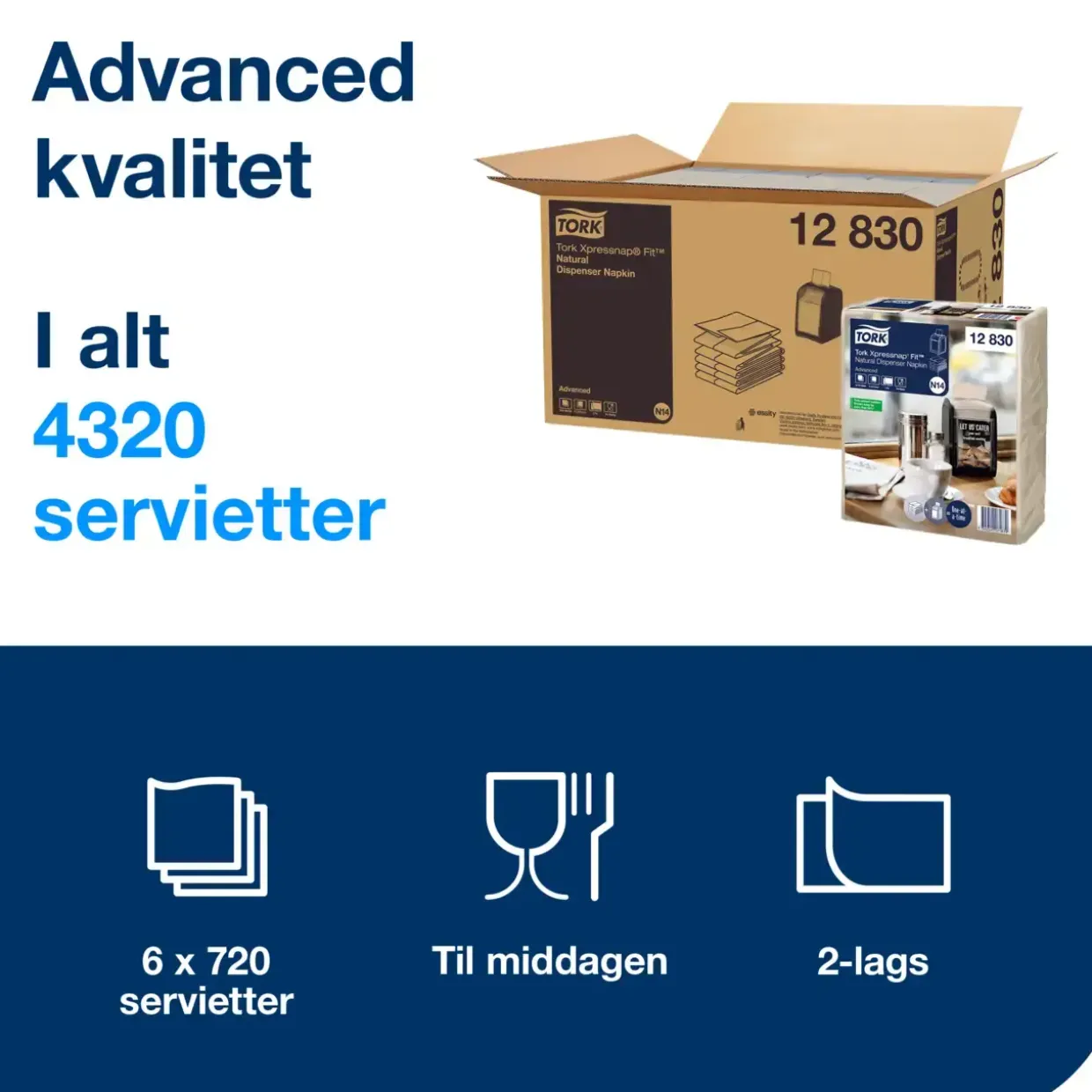 Servietter - Tork Xpressnap Fit 12830 - Natur - 2-lags - N14 - 4320 stk.
