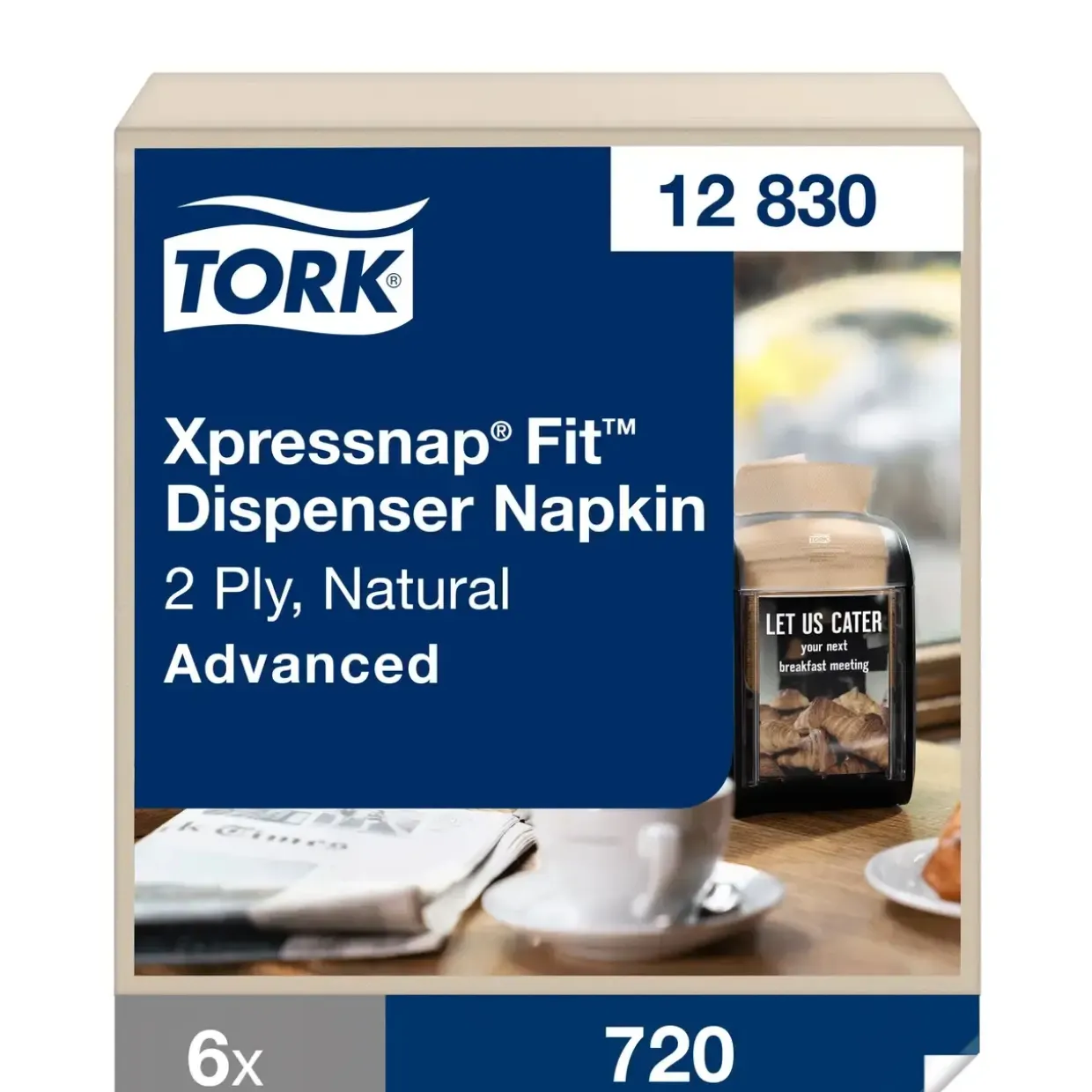 Serviet til dispenser, Tork 12830 Xpressnap Fit N14 2-lags interfold - 21,3x16,5cm natur - 4320 stk