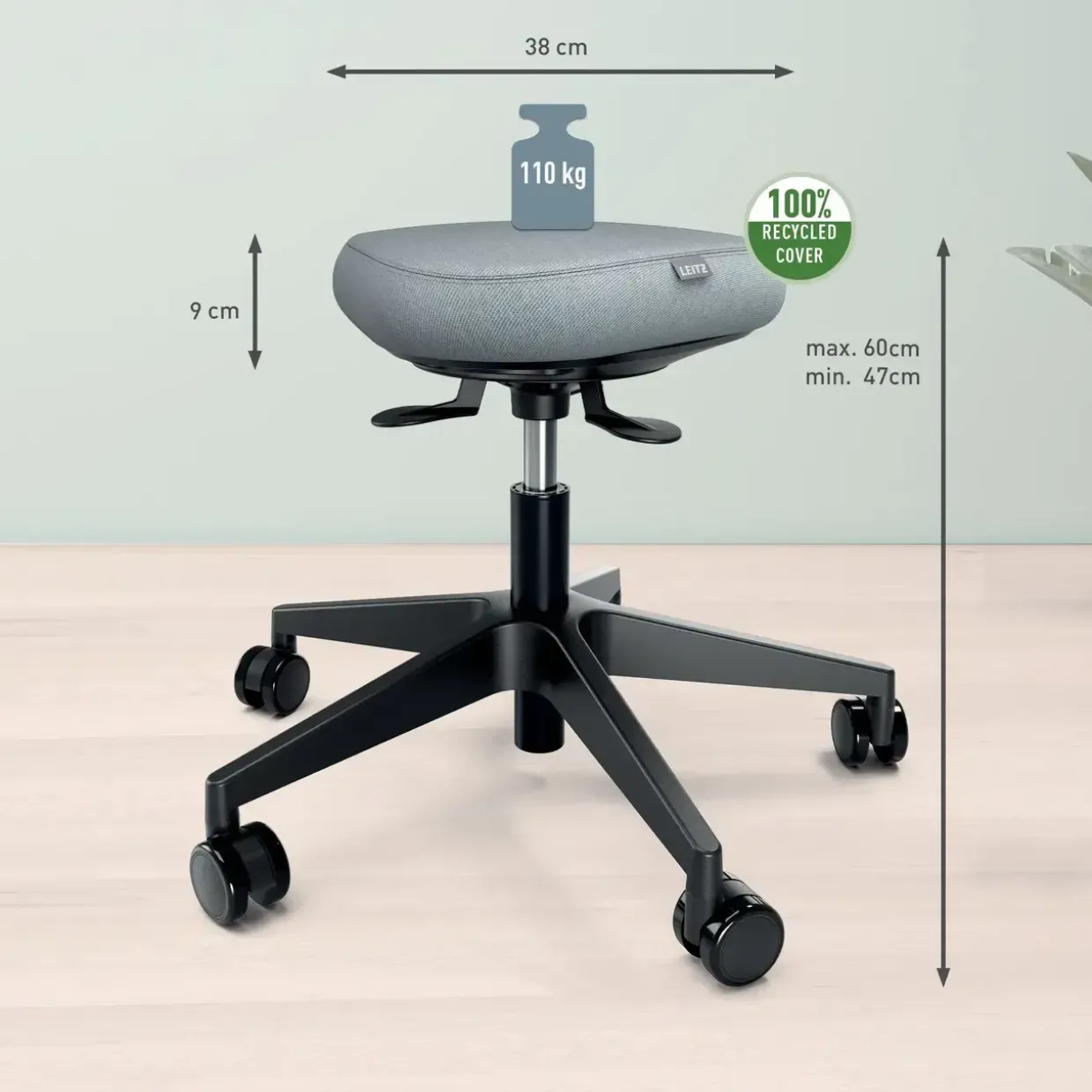 Siddestol m/hjul – Leitz Ergo Active – Comfort – Grå
