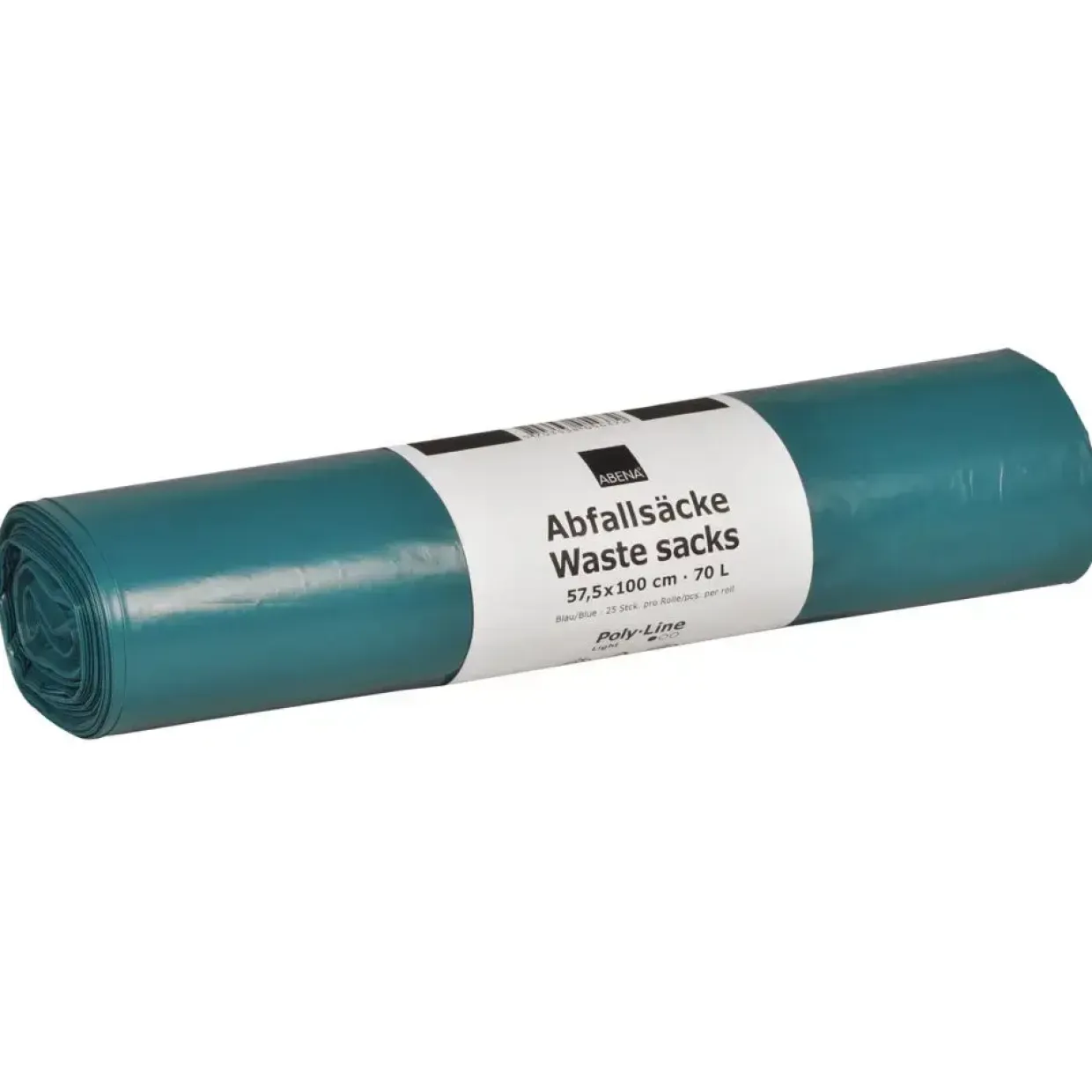Sæk Abena Poly-Line 70 L blå LDPE regenerat 57,5x100cm med tryk - 25 stk pr rulle - 10 ruller