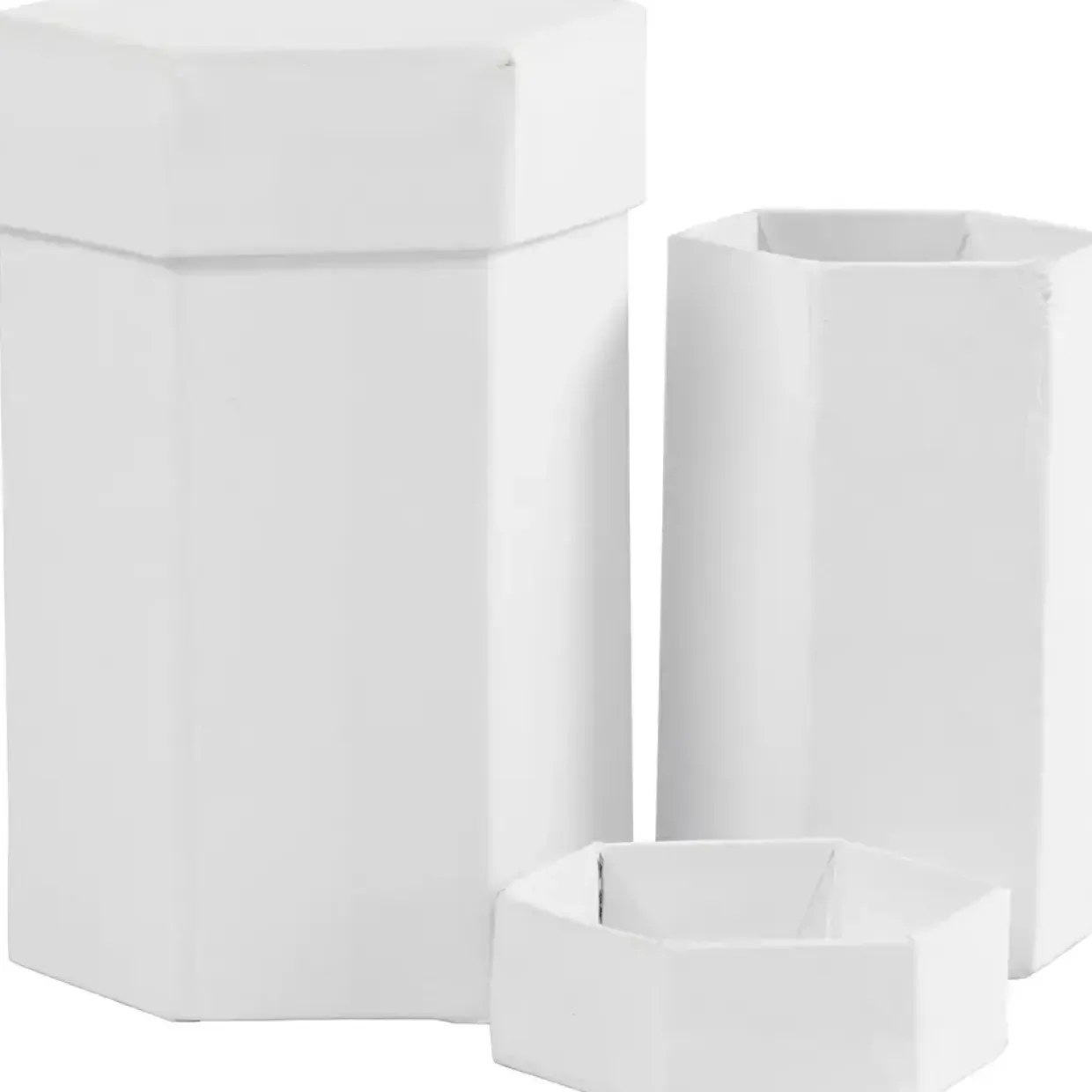 Æsker - sekskantede pap hvid 4,5+6 cm H: 7+9 cm - 2 stk