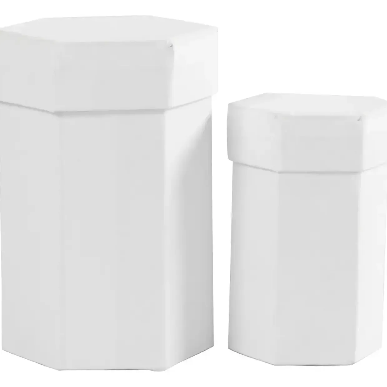 Æsker - sekskantede pap hvid 4,5+6 cm H: 7+9 cm - 2 stk