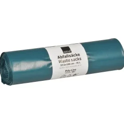 Sække 75 L blå LDPE regenerat 57,5x100cm med tryk - 25 stk pr rulle - 10 ruller