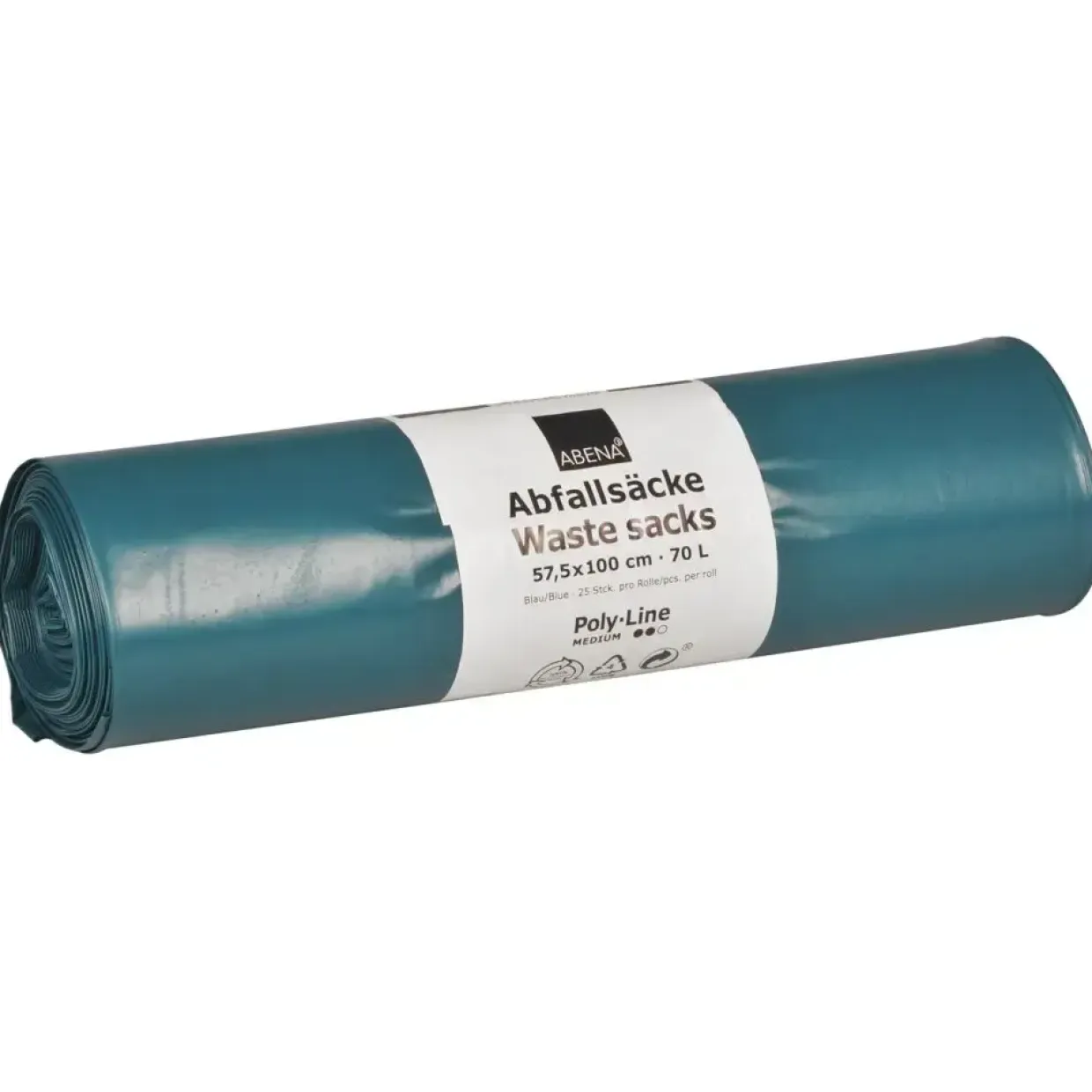 Sække 75 L blå LDPE regenerat 57,5x100cm med tryk - 25 stk pr rulle - 10 ruller