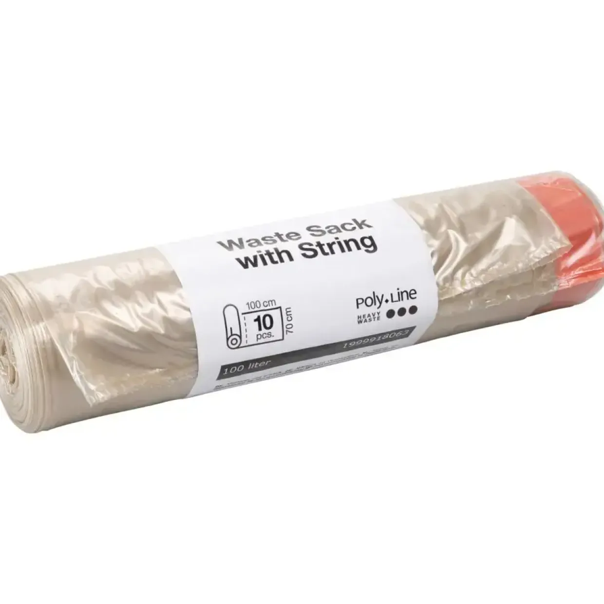 Sække med snøreluk, 100 l, klar, LDPE/genanvendt, 70x100cm inkl. kanal - 10 ruller
