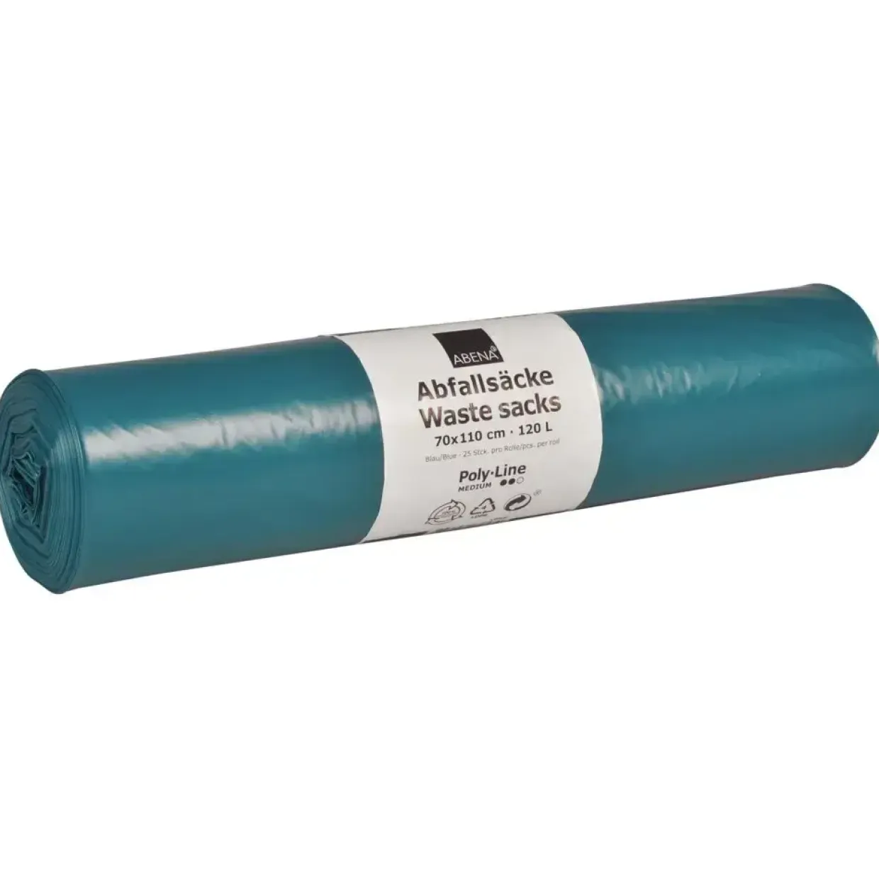 Sæk 120 L blå LDPE regenerat 70x110cm - 25 stk pr rulle - 10 ruller