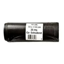 Sæk 100ltr B700xL1100mm 35my Co-ekstruderet Sort - 20 rl/krt