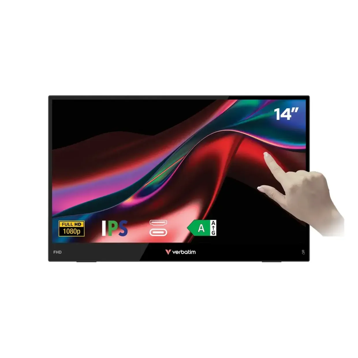 Skærm - Verbatim 14" Portable FHD Touchscreen Monitor LIGHT - Full HD - Sort - 1 stk