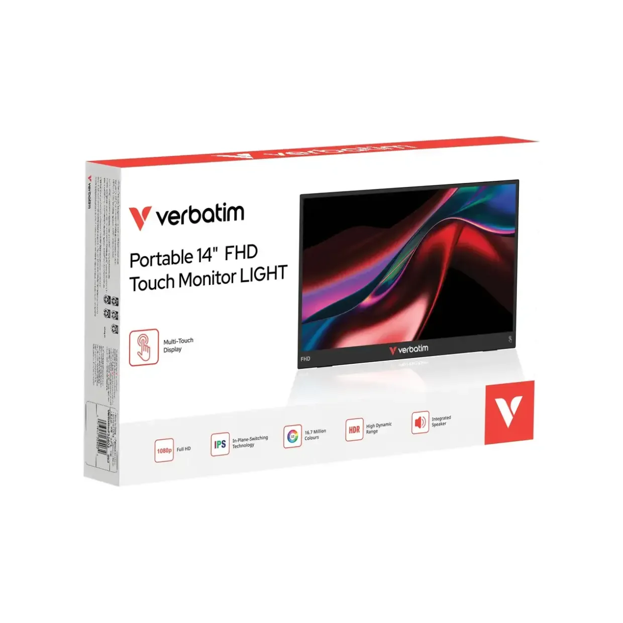 Skærm - Verbatim 14" Portable FHD Touchscreen Monitor LIGHT - Full HD - Sort - 1 stk