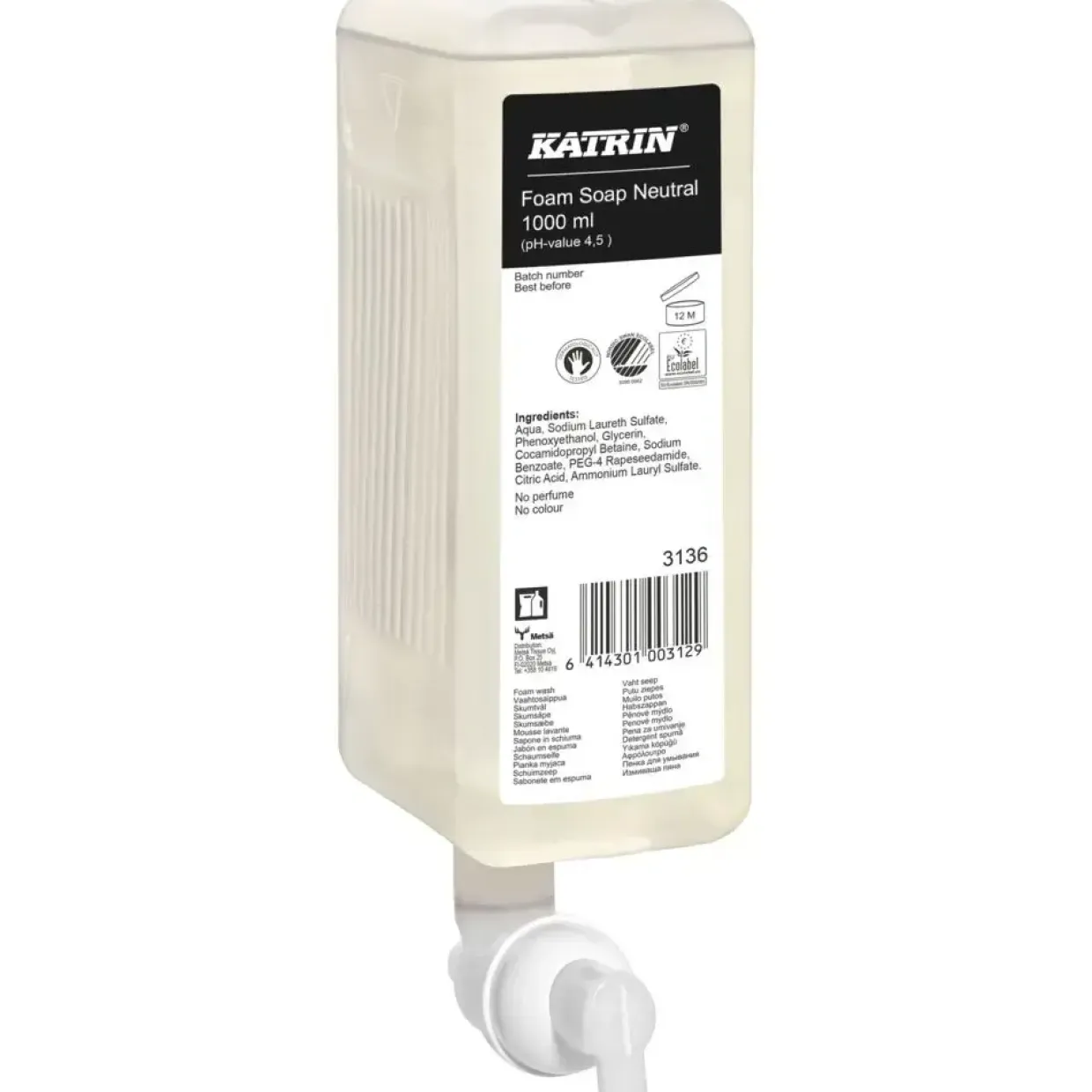 Skumsæbe, Katrin 3136, uden farve og parfume, 1000 ml - 6 stk