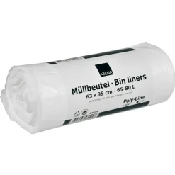 Spandepose - 65 L hvid HDPE 63 x 85 cm med stjernebund - 40 stk pr. rulle - 9 ruller