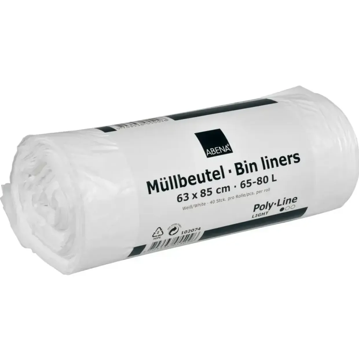 Spandepose - 65 L hvid HDPE 63 x 85 cm med stjernebund - 40 stk pr. rulle - 9 ruller