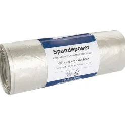 Spandeposer 40 L klar LDPE recycle 60x60cm produceret i 100% genanvendt plast - 18 ruller
